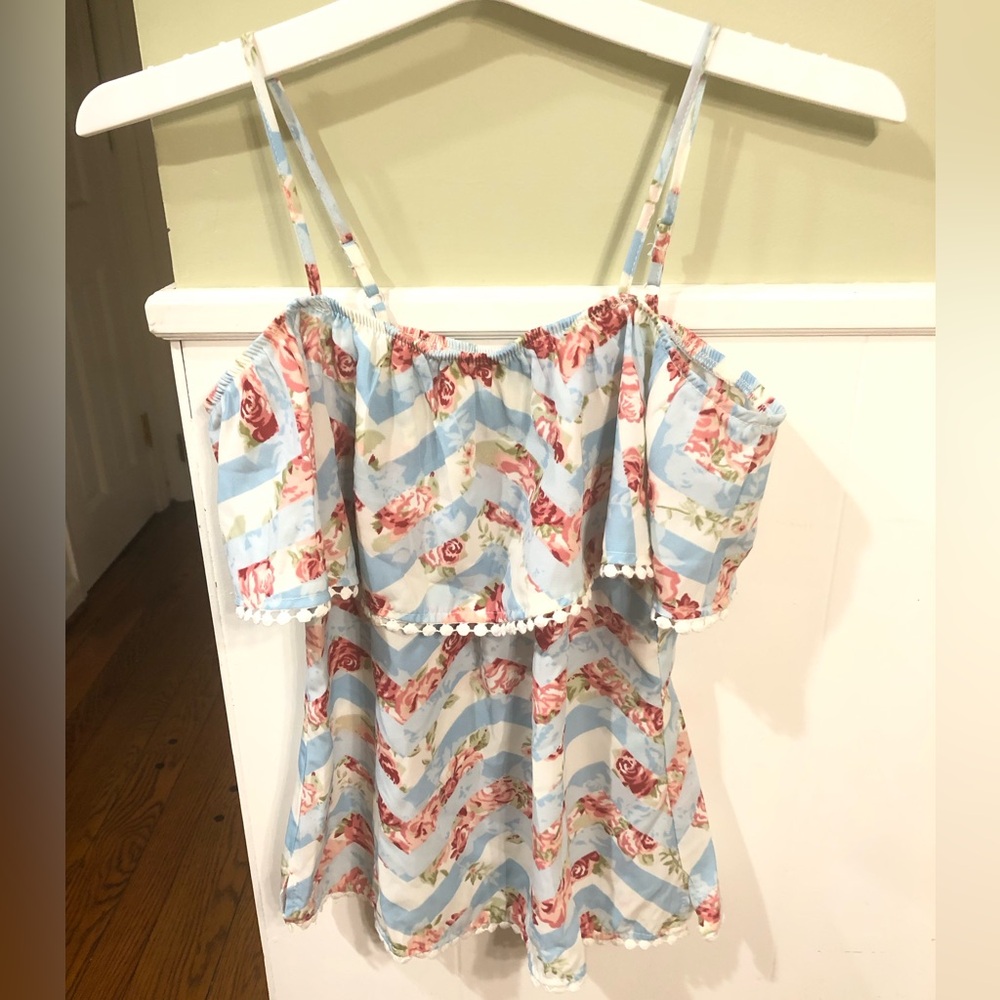 Floral Chevron Off-Shoulder Blouse